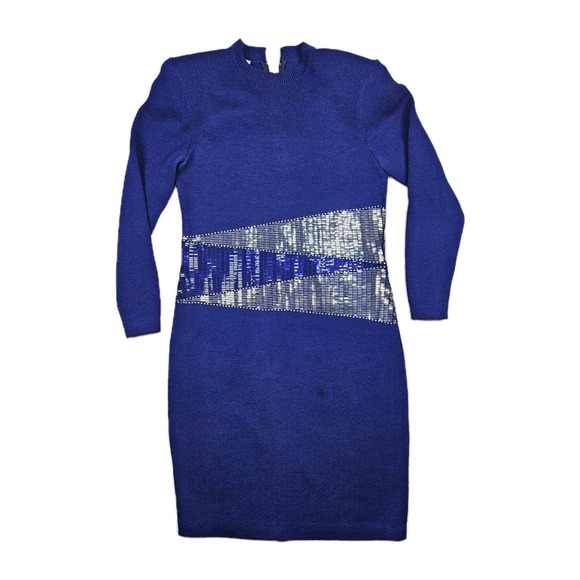 St. John Dresses & Skirts - St. John Evening Sheath Dress Womens 8 Knit Mock Neck Sequin Long Sleeve USA